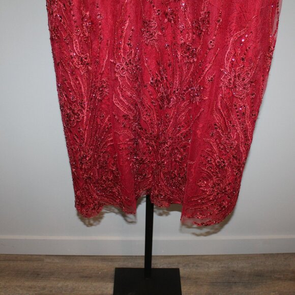 NWT‎ MAC DUGGAL 67546 SZ 16 FLARE SLEEVE MIDI LACE DRESS WINE $498 - Picture 6 of 10